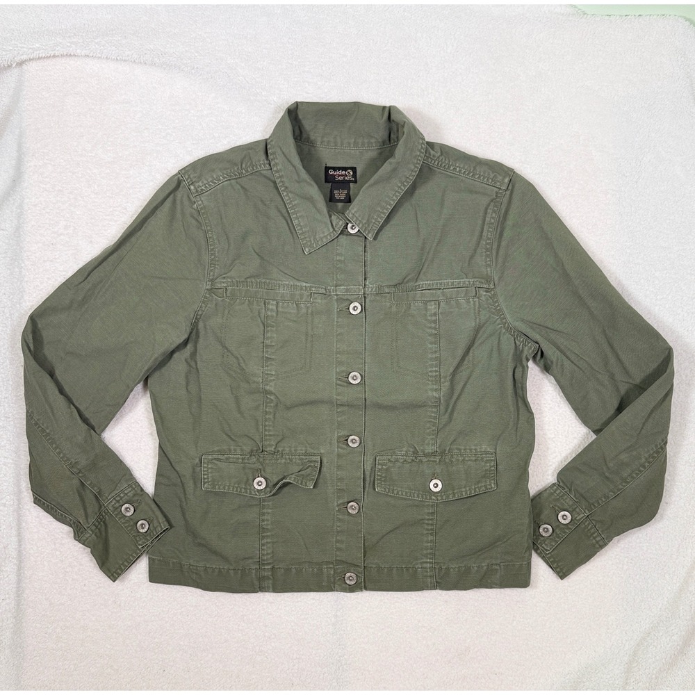 Guide Series Womens Jacket Large Olive Green Cotton Utility Field Cargo Shacket